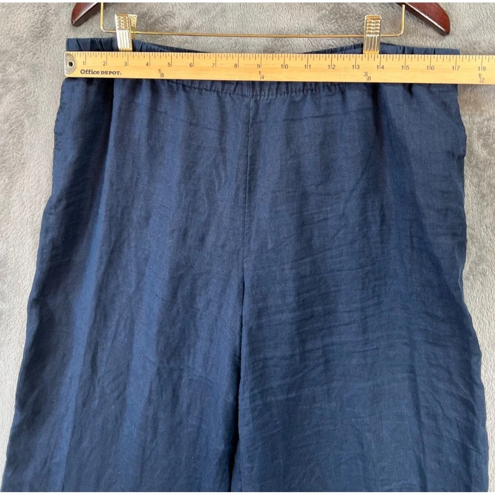 H&M Linen Wide Leg Pants Womens Large 34x26 Navy Blue Lightweight Pull On